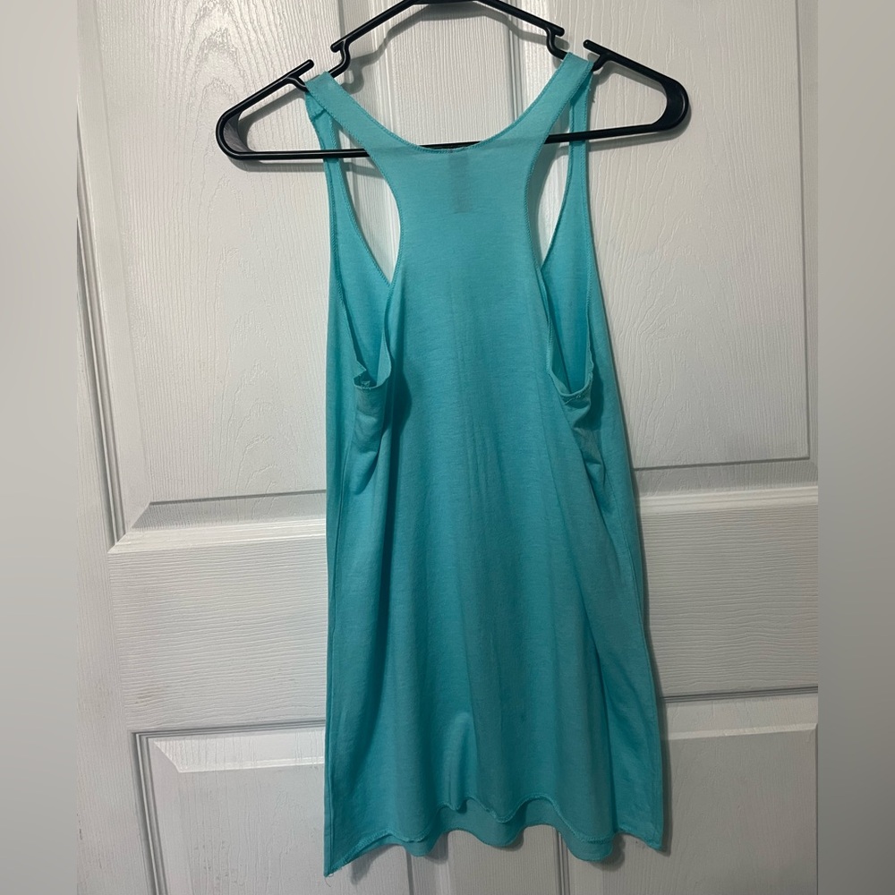 Next Level Apparel Turquoise Racerback Tank with White Script - Picture 3 of 3